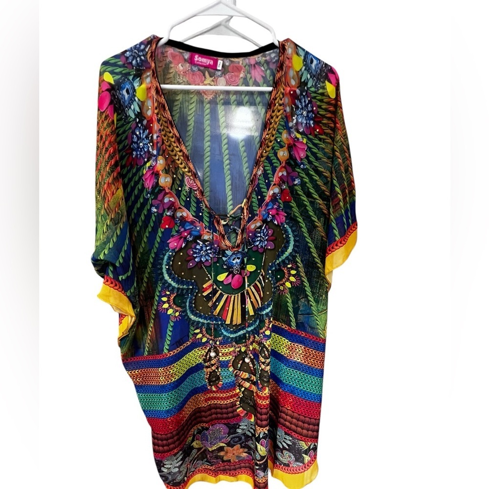 Multicolor Tropical Print Kaftan